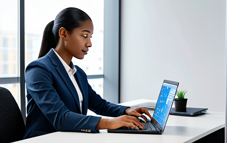A diverse professional individual, fully clothed in modest business attire, is seated at a minimalist desk in a modern, well-lit tech office. They are focused on a laptop screen displaying advanced data analysis software and digital learning modules, symbolizing continuous learning and strong digital literacy. The surroundings are clean and organized, with subtle technology accents. Perfect anatomy, correct proportions, natural pose, well-formed hands, proper finger count, natural body proportions. Safe for work, appropriate content, fully clothed, professional.